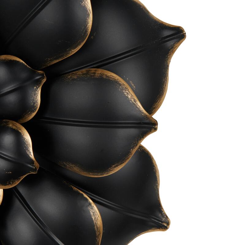 Metal Floral 3D Wall Decor with Gold Center - Set of 3 Black - Roche River Decor