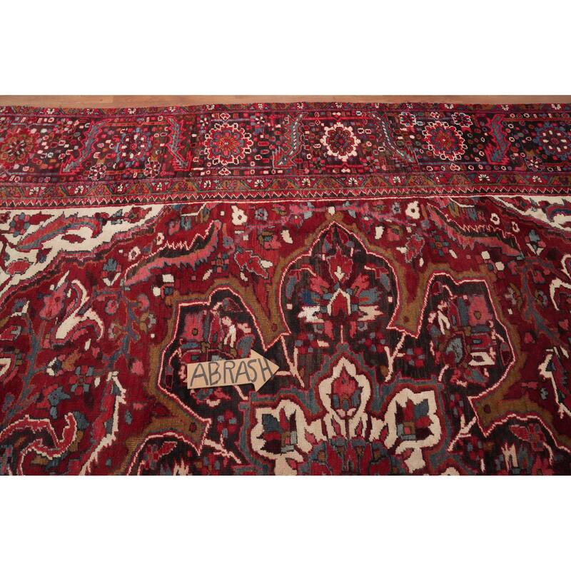 Hand Knotted Oriental 100% Wool Carpet Traditional Floral Red Heriz Area Rug - 11' 6'' X 8' 9''