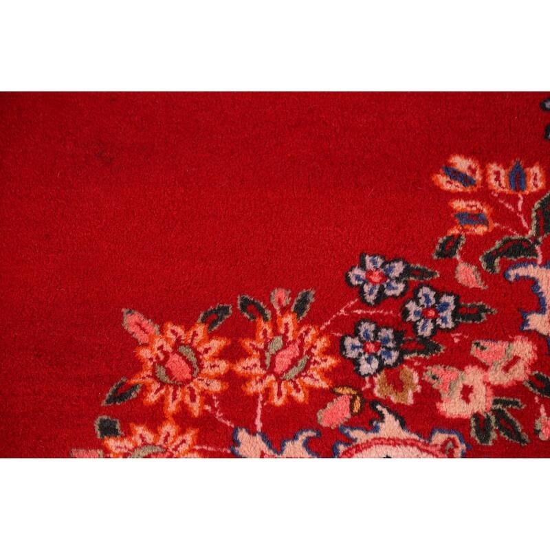 Red Medallion Kerman Persian Vintage Area Rug Handmade Wool Carpet - 9'2"x 12'8"