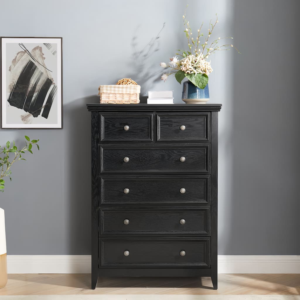 Sleek Black 6-Drawer Dresser, Farmhouse Closet Organizer for Home