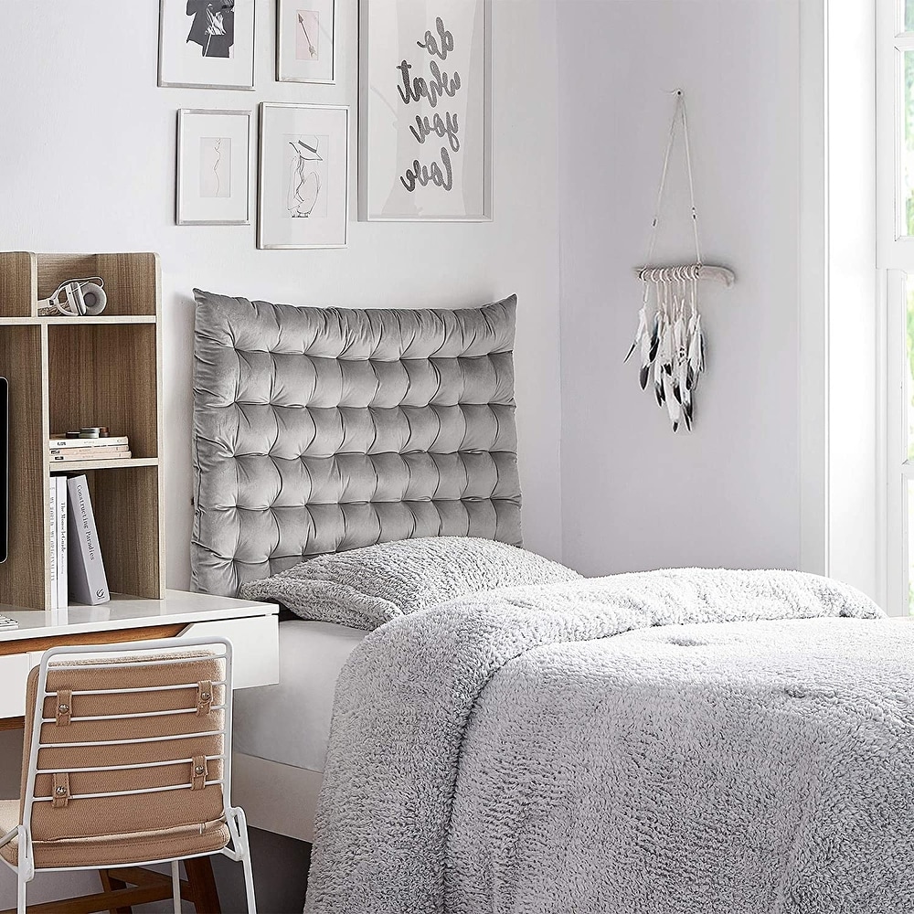 Dormify Grey Full/Queen Velvet Channeled Hanging Headboard Pillow | Dorm Essentials