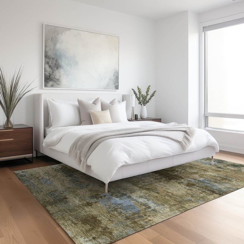 Machine Washable Indoor/ Outdoor Modern Solid Chantille Rug