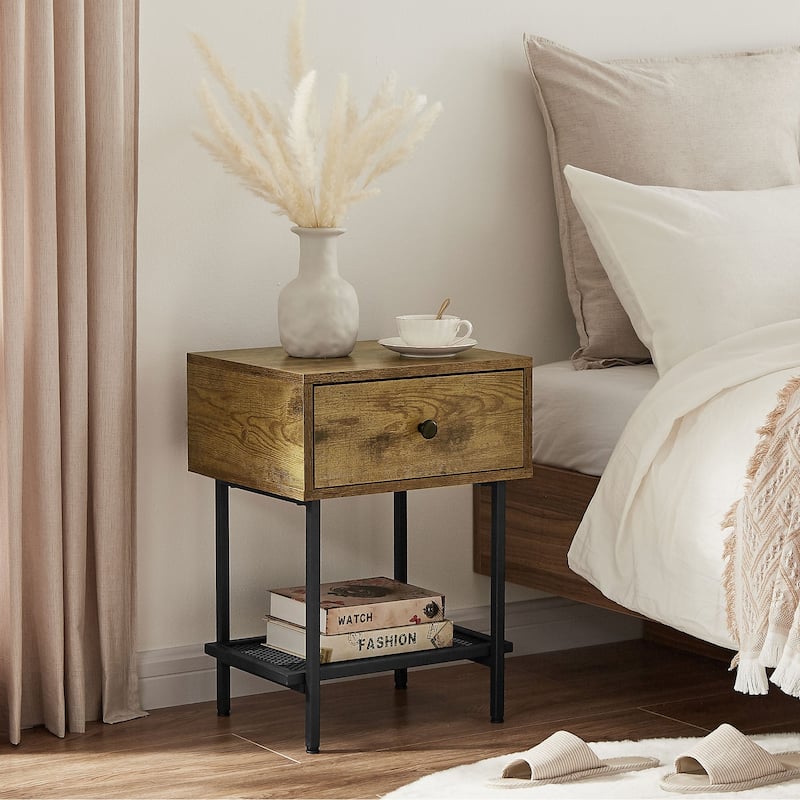 Javlergo Industrial Nightstand with Drawer and Mesh Shelf (Set of 2)