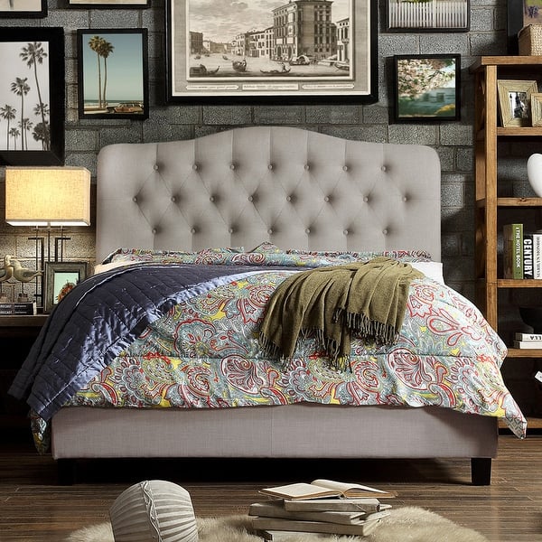Tara Virgil Curved Upholstered Buttontufted Platform Bed Frame Bed Bath & Beyond 28593705