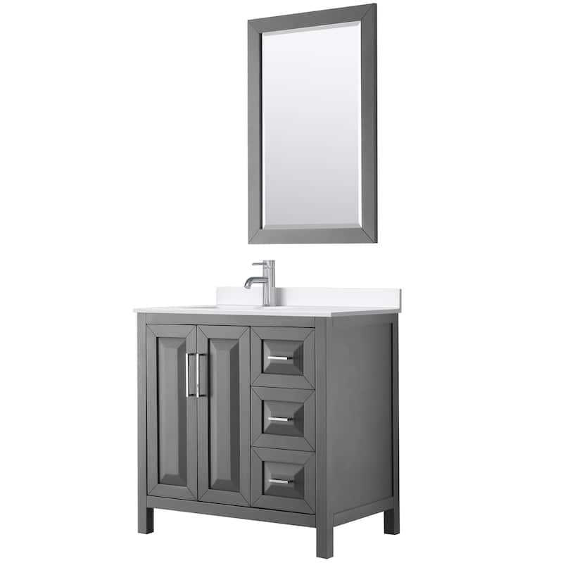 Wyndham Collection WCV252536S-QTZ-UNSM24 Daria 36" Free Standing - Dark Gray / White Quartz Top / Polished Chrome