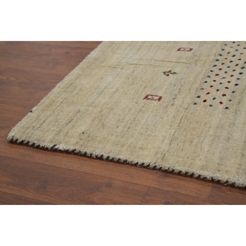 Hand Knotted Oriental 100% Wool Carpet Tribal Animal Pictorial Beige & Ivories Gabbeh Area Rug - 9' 11'' X 8' 0''