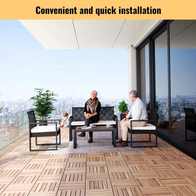 Interlocking Deck Tiles Striped Pattern, 12" x 12" Square Acacia Hardwood Outdoor Flooring