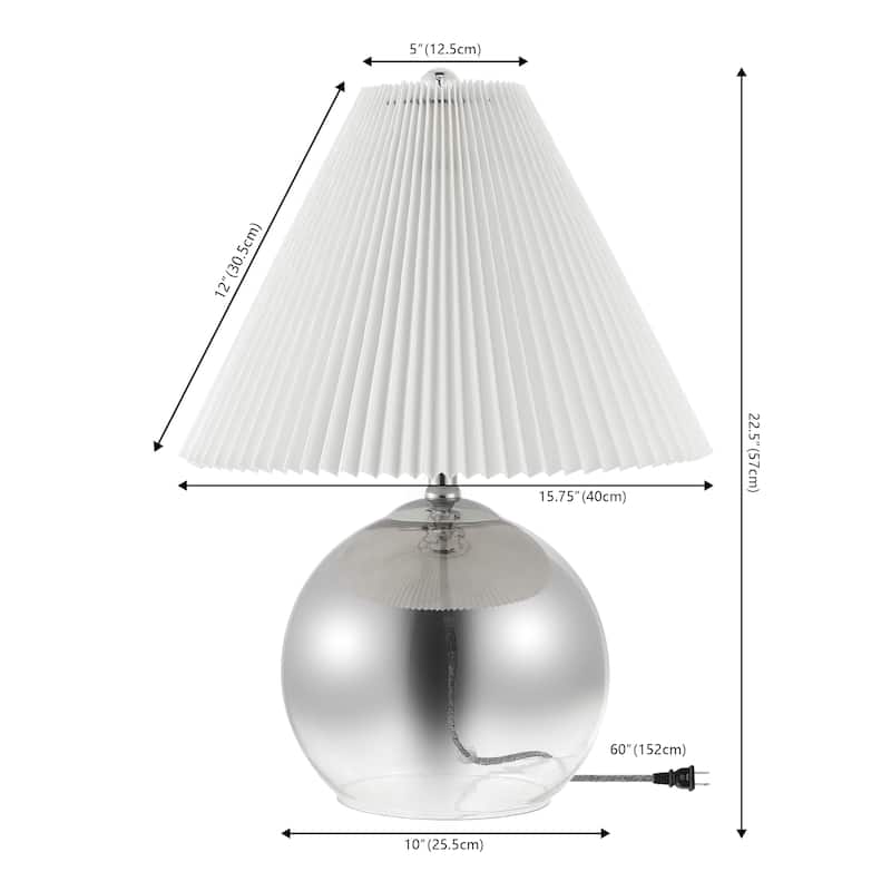 Maude 22.5" Mid-Century Modern Round Glass/Iron Pleated Shade LED Table Lamp, Smoke Gradient/Chrome by JONATHAN Y