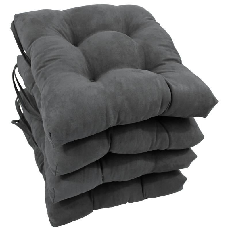 16-inch Square Indoor Microsuede Chair Cushions (Set of 2, 4, or 6) - Set of 4 - Steel Grey