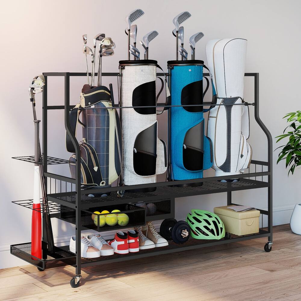 Moasis 5 Golf Bag Organizer for Garage,Golf Bag Stand Holder with Wheels