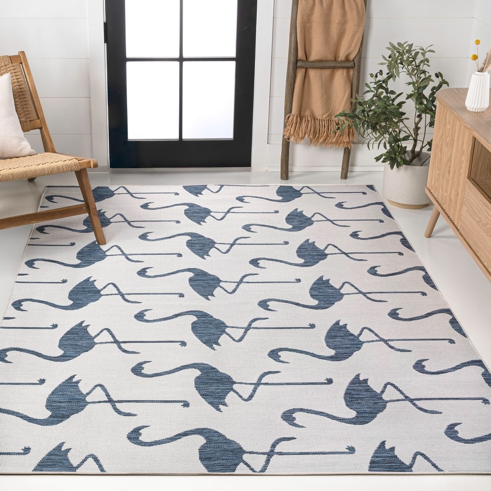 JONATHAN Y Liana Casual Coastal Flamingos Two-Tone Indoor/Outdoor Area Rug