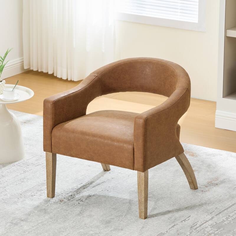 26.3"W PU Leather Accent Chair,Modern Armchair with Wood Legs