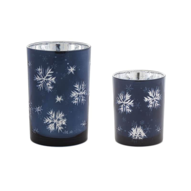 Set of 2 Snowflake Pillar Candle Holders 7”