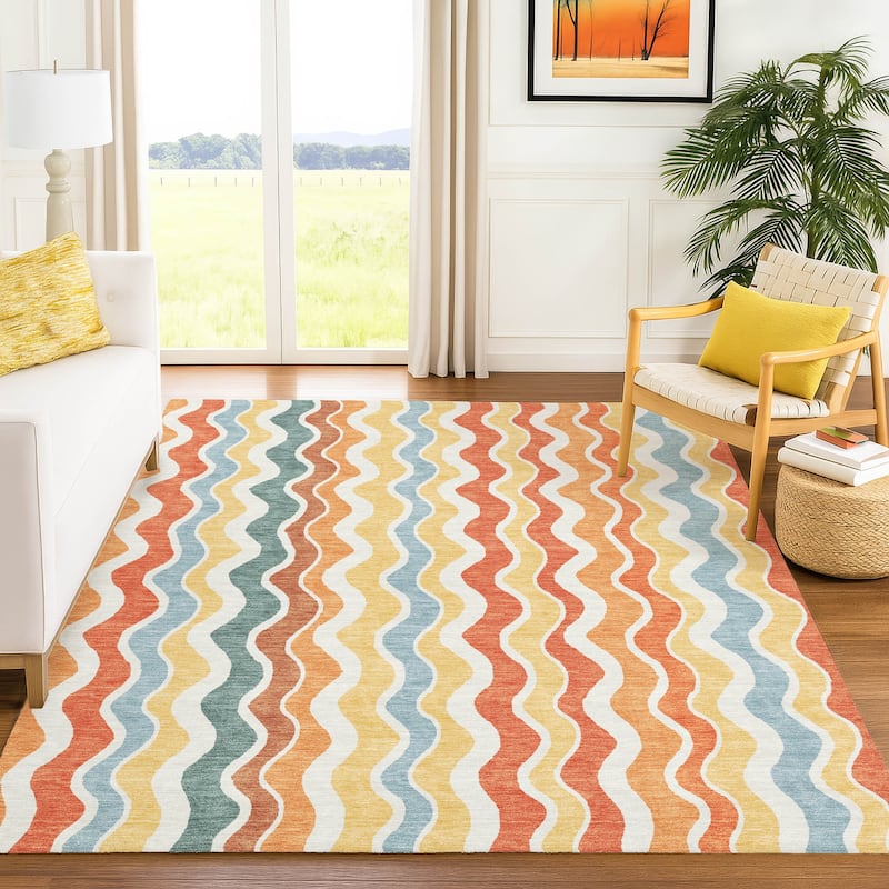 Machine Washable Indoor/ Outdoor Funky Stripe Chantille Rug