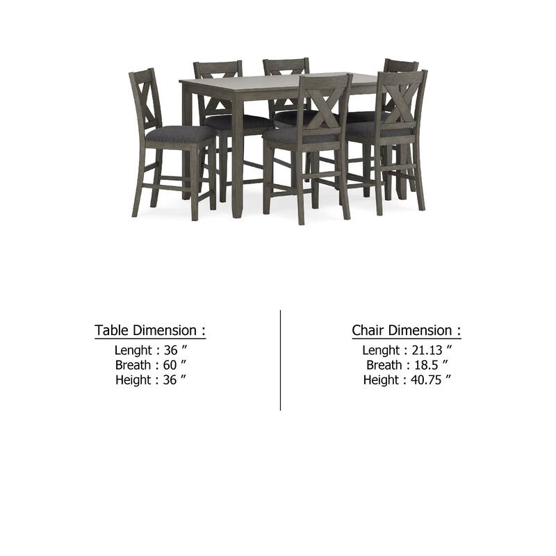 Caity 7pc Counter Height Dining Table Set with 6 Chairs, Gray Wash