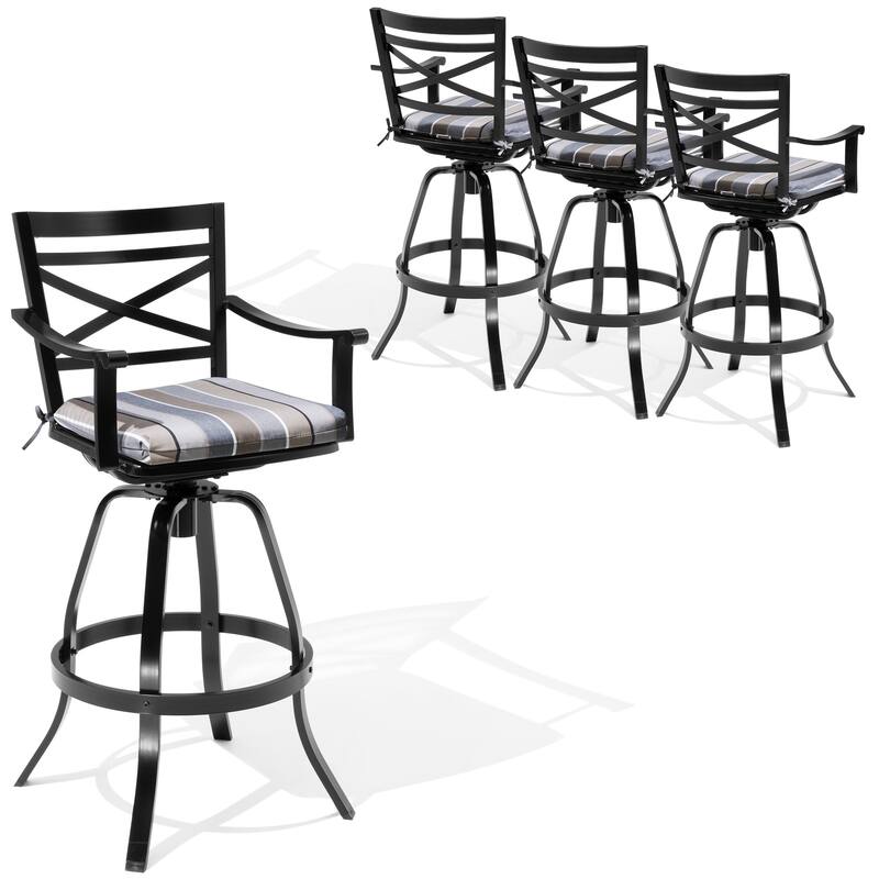 Outdoor Patio Cast Aluminum Swivel Bar Stools with Sunbrella Cushion