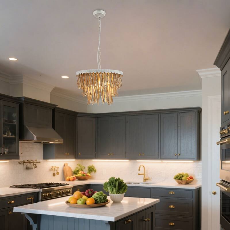 5-Light Chandelier Round Tassel Pendant Light Fixture for Bedroom with White Finsih - N/A