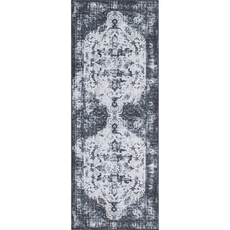 Vintage Distressed Medallion Machine Washable Area Rug