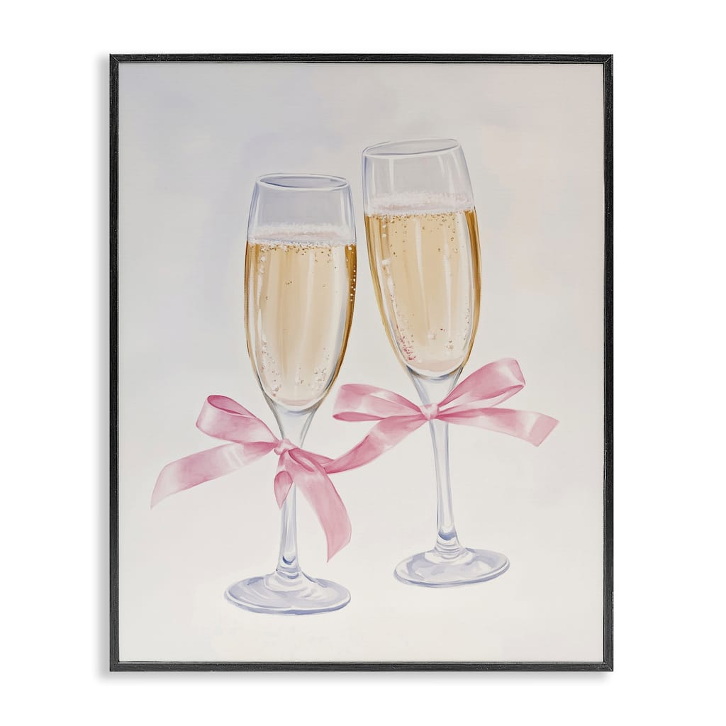 Stupell Chic Bow Champagne Glasses Framed Giclee Art Design By Arlington Prints