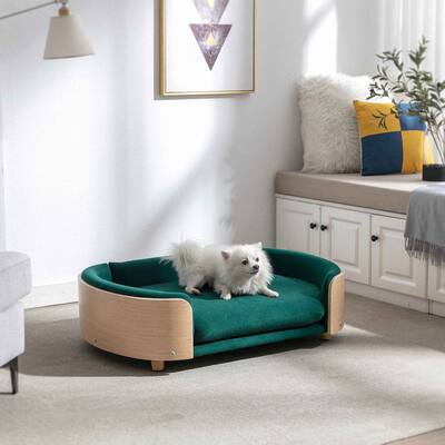 Dog Bed Pet Sofa With Solid Wood legs and Bent Wood Back, Velvet Cushion, Large Size