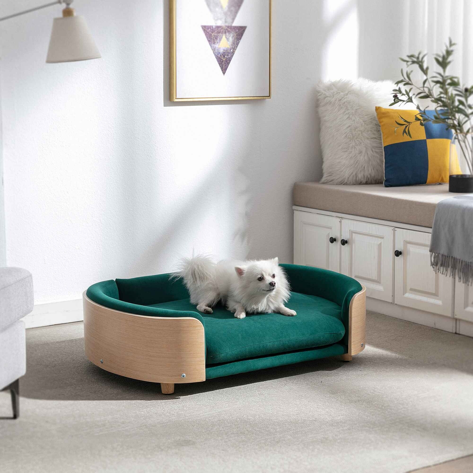 Dog Bed Pet Sofa With Solid Wood legs and Bent Wood Back Velvet