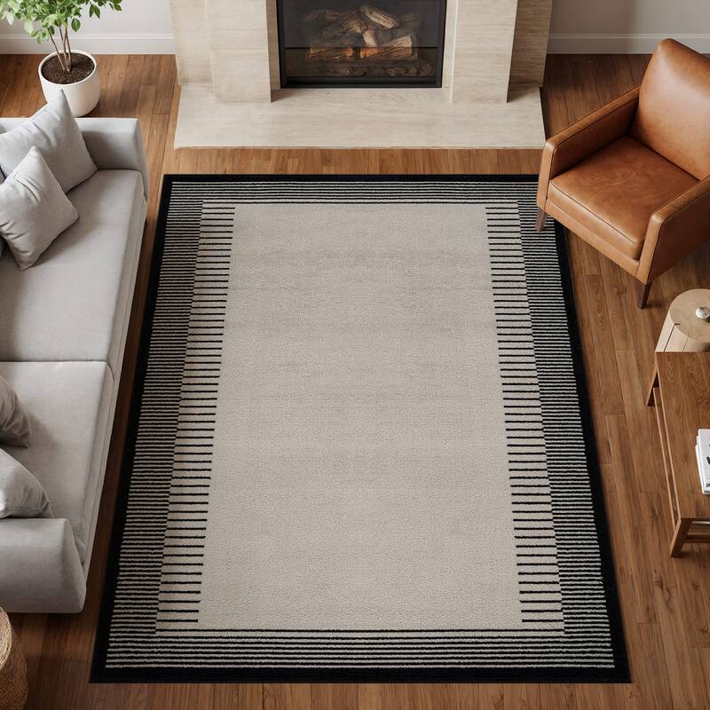 World Rug Gallery Modern Abstract Bordered Area Rug for Living Room, Bedroom, or Entryway - Low Pile Indoor Rug