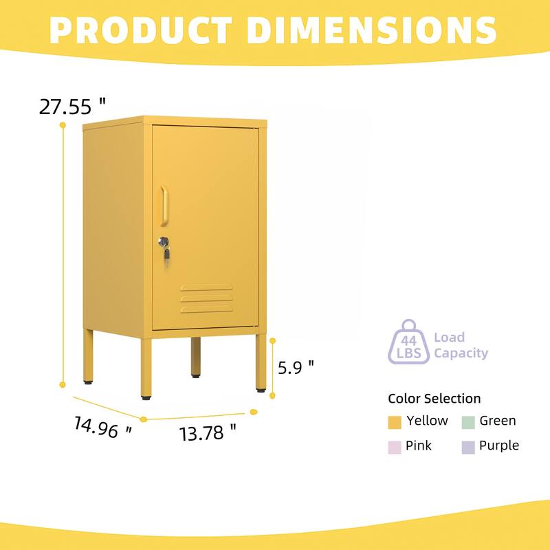 Single Door Lockable Metal End Table,Modern Minimalist Room Side Table with 2 Adjustable Shelf,Multi Storage Cabinet - orange