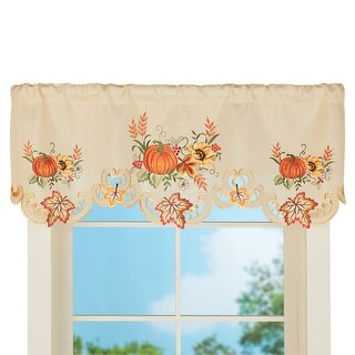Fall Color Valances Fall Embroidered Pumpkins and Sunflowers Valance - 42.5
