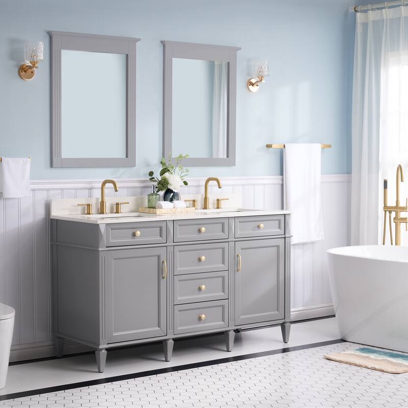 35''H Solid Wood Bath Vanity With Carrera White Quartz Top and Sink