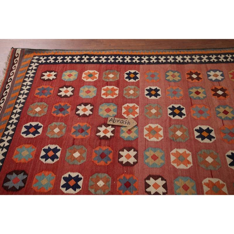 Kilim Qashqai Persian Vintage Rug Hand-Woven Pink Wool Carpet - 5'0"x 7'10"
