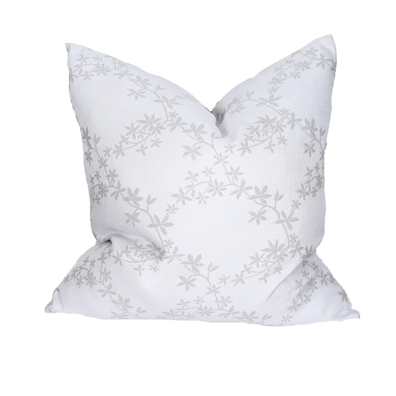 HomeRoots 20" X 20" Gray and White Floral Polyester Zippered Pillow