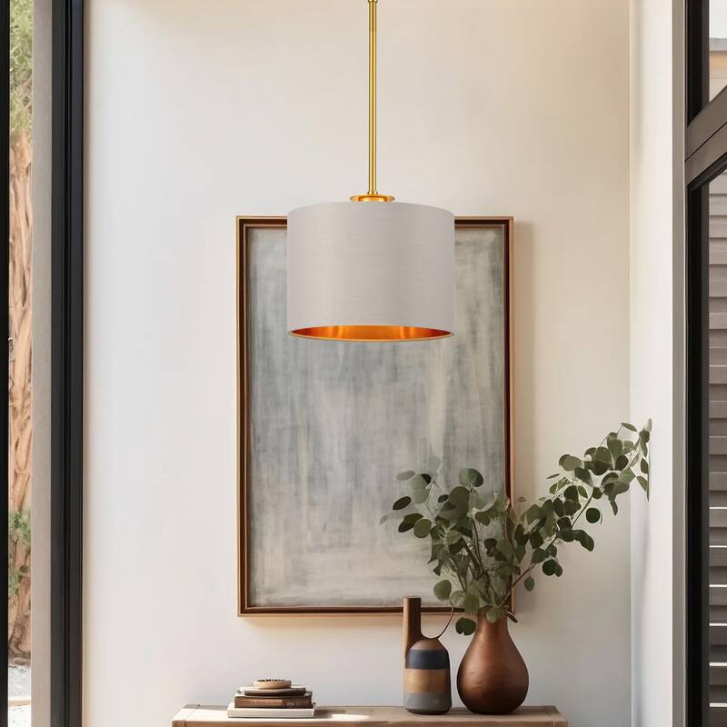Modern Chandelier Dining Room Pendant Light Fixture Drum Fabric Shade