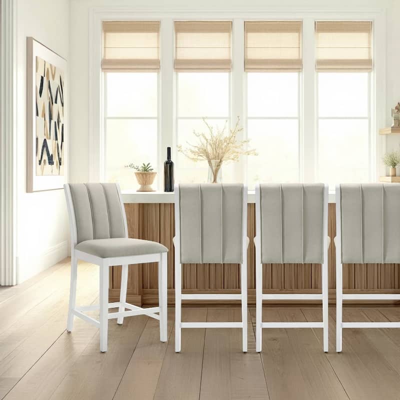 Nolan 26 in. Dark Roast Counter Height Rubberwood Barstool with Grey Fabric Seat - Set of 2 - Fog/Matte White - Bar Height - Set of 4