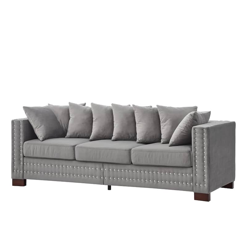 Modern Design Sofa Square Armrest With Silver Nails Decoration Upholstered Velvet Couch