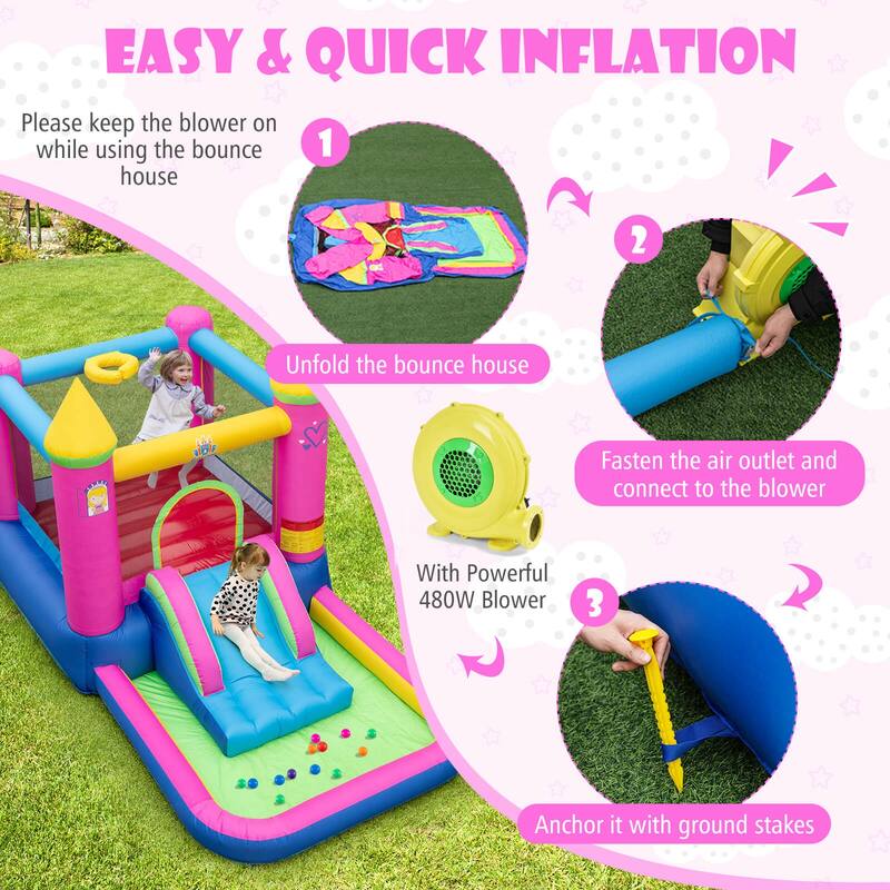 Costway 4-in-1 Kids Princess-themed Bouncer with Slide Basketball Hoop - Multicolor