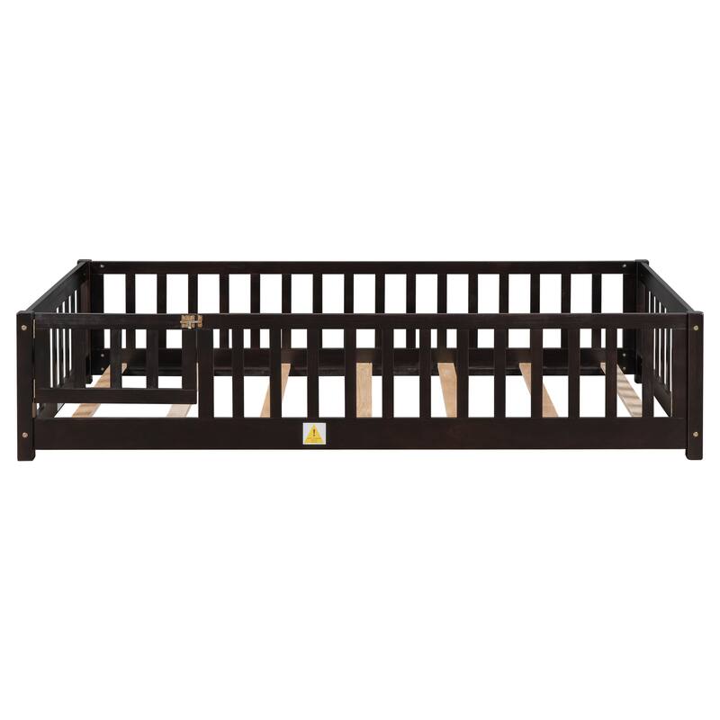 Floor Platform Bed with Fence Guardrails and Door