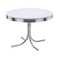 Loy 42 Inch Round Dining Table, Glossy White Wood Top, Ribbed Chrome ...