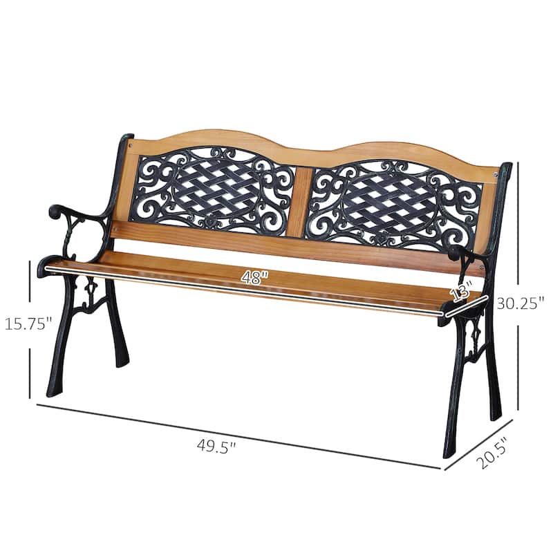Outdoor Garden Bench with Antique-Like Flourishes, Patio Bench with Wood Slats Seat