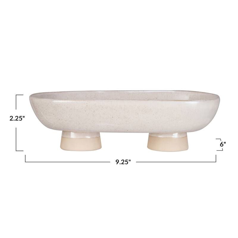 Stoneware Platter with Oversized Feet - 9.4"L x 6.1"W x 2.3"H - Cream - 9.4"L x 6.1"W x 2.3"H