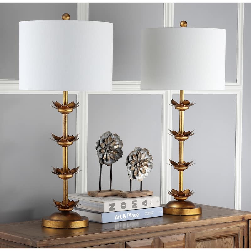 SAFAVIEH Lighting 32-inch Lani Antique Gold Leaf Table Lamp (Set of 2) - 14"x14"x32" - 14"x14"x32" - Gold