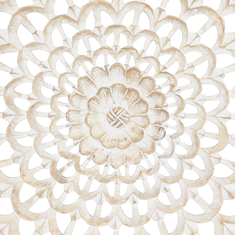 Wood Floral Handmade Intricately Carved Home Wall Decor with Layered Petals - Brown - Roche River Decor