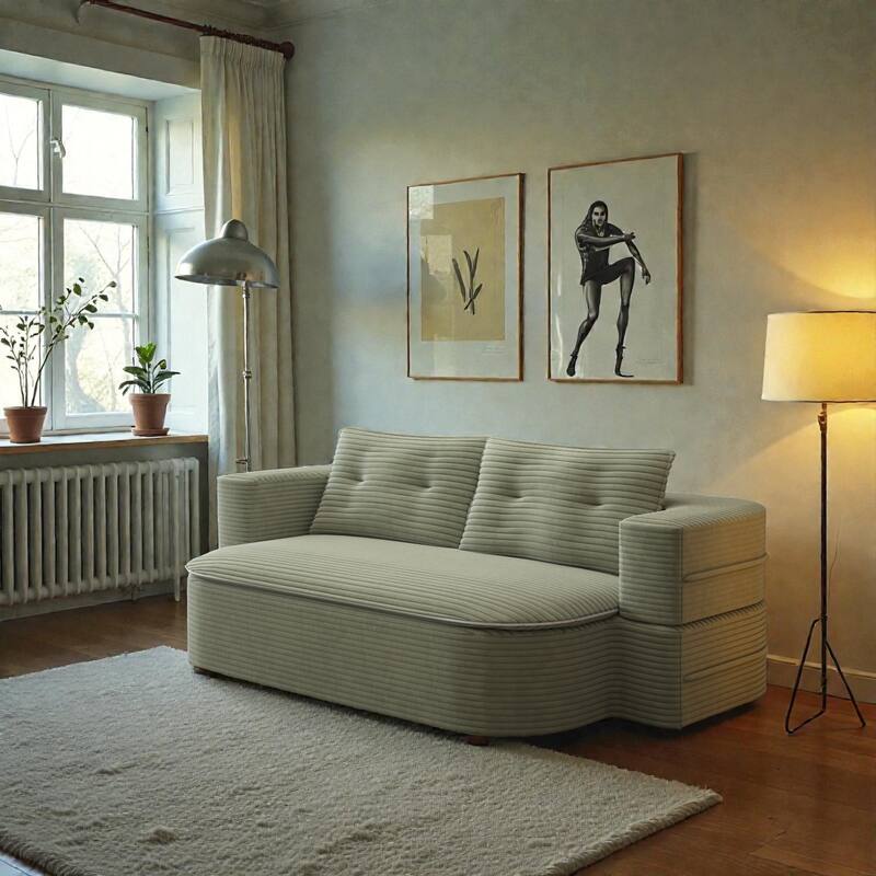 78.7 Inch Convertible Floor Sofa Bed, Plush Corduroy Sleeper Couch with Blanket and 2 Pillows, Deep Seat