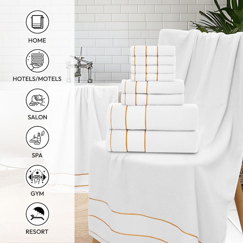 JML 8-Piece Cotton Bath Towel Set - Hotel Quality Bathroom Towels