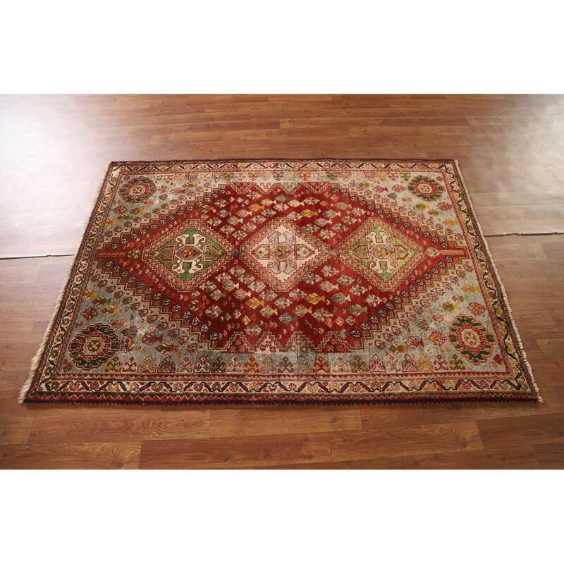 Shiraz Persian Vintage Area Rug Handmade Wool Carpet - 3'9"x 5'4"