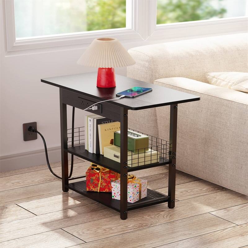 End Table with Charging Station - 12.2"D x 25.5"W x 25.5"H