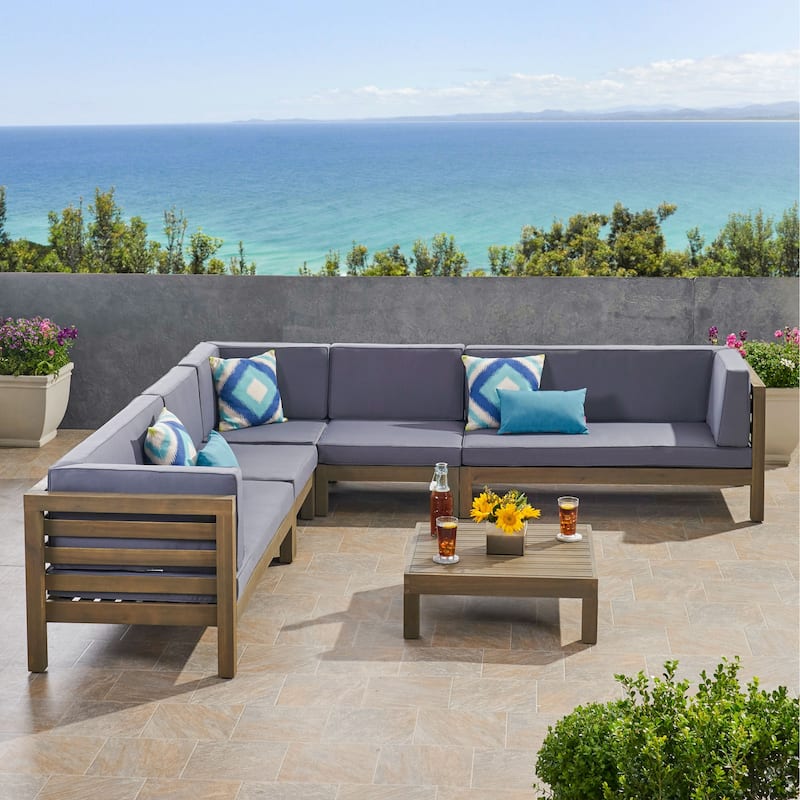 Oana Outdoor 7-seater Acacia Wood Sectional Sofa Set by Christopher Knight Home