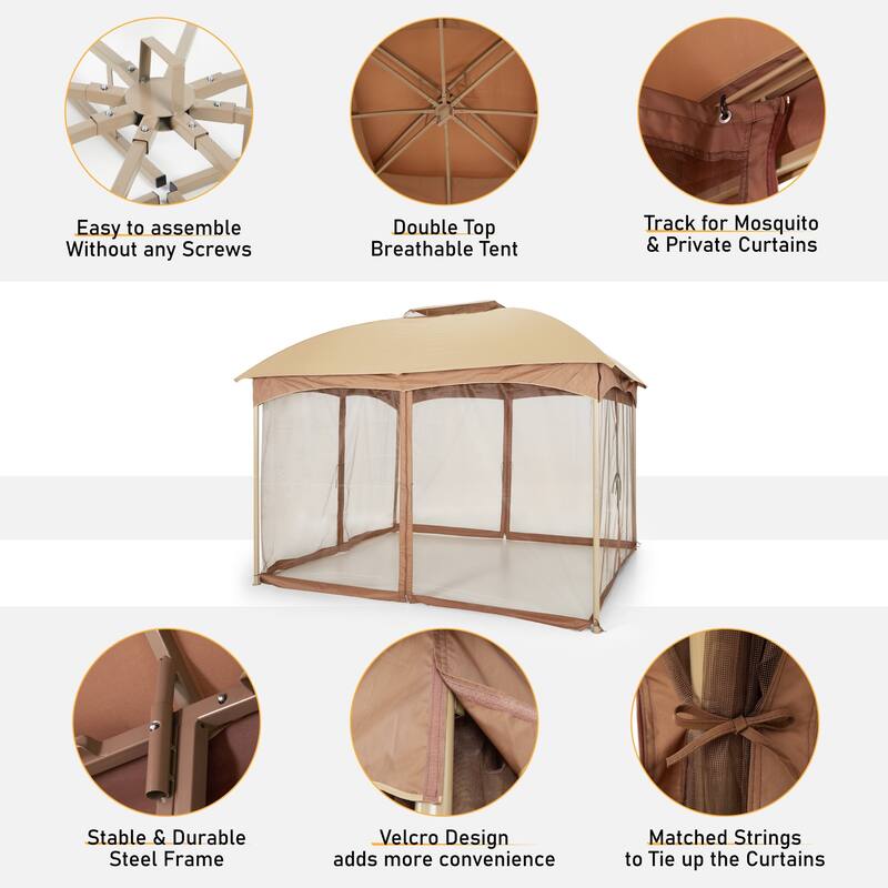 12ft x 10ft Pop Up Double-vented Gazebo with Mosquito Mesh Netting Walls
