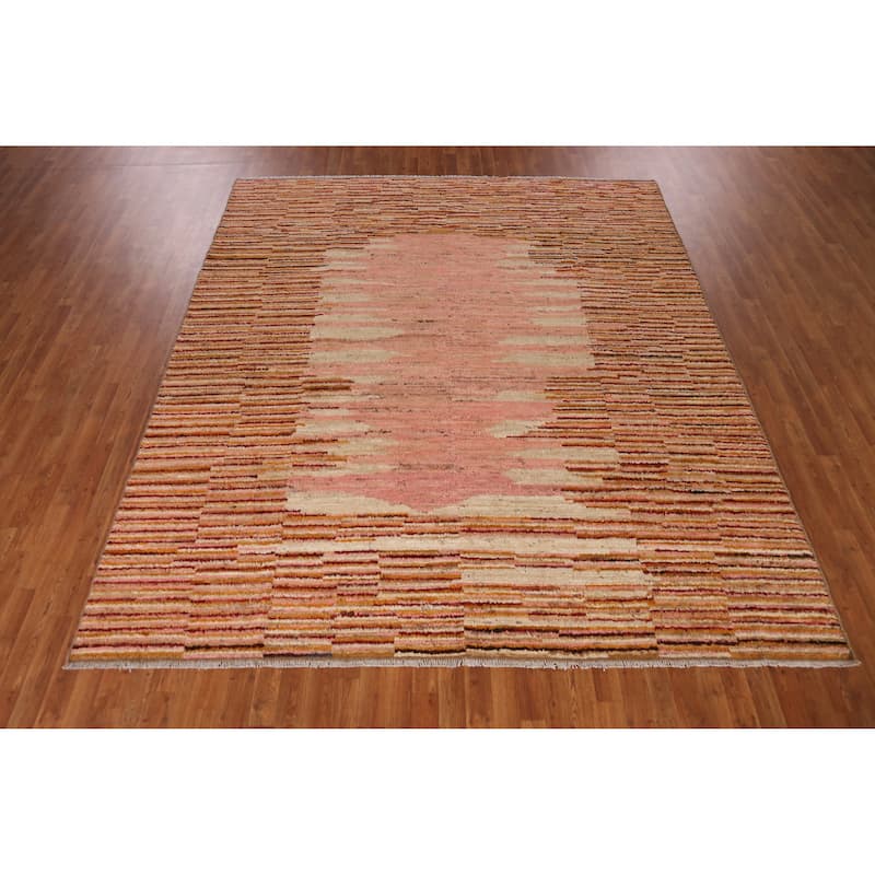 Geometric Orange Moroccan Oriental Rug Handmade Wool Carpet - 8'7" x 9'9"