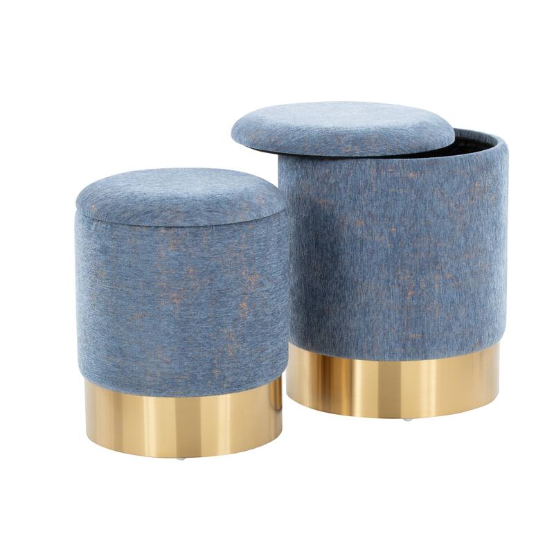 Silver Orchid Corday Contemporary Nesting Ottoman Set - Blue Fabric