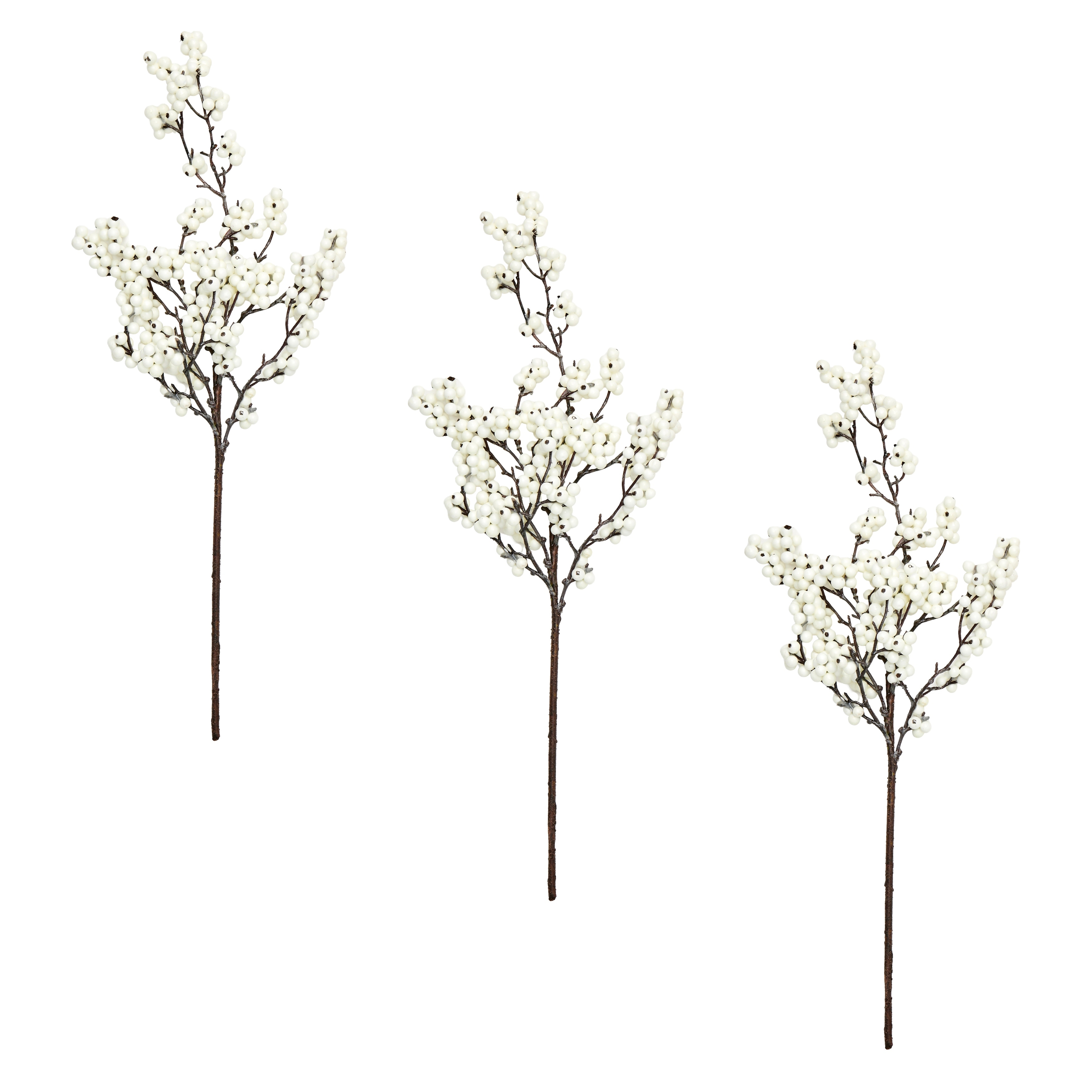 22" Berry Spray, White, Set of 3 - White